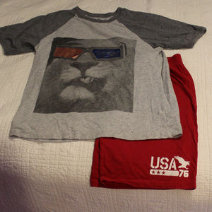 Boys Large Lion SS Shirt with Red USA Shorts